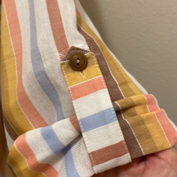 Soft Surroundings womens Enyo Striped Cotton Tencel Shirt Top in orange … - Picture 4 of 6